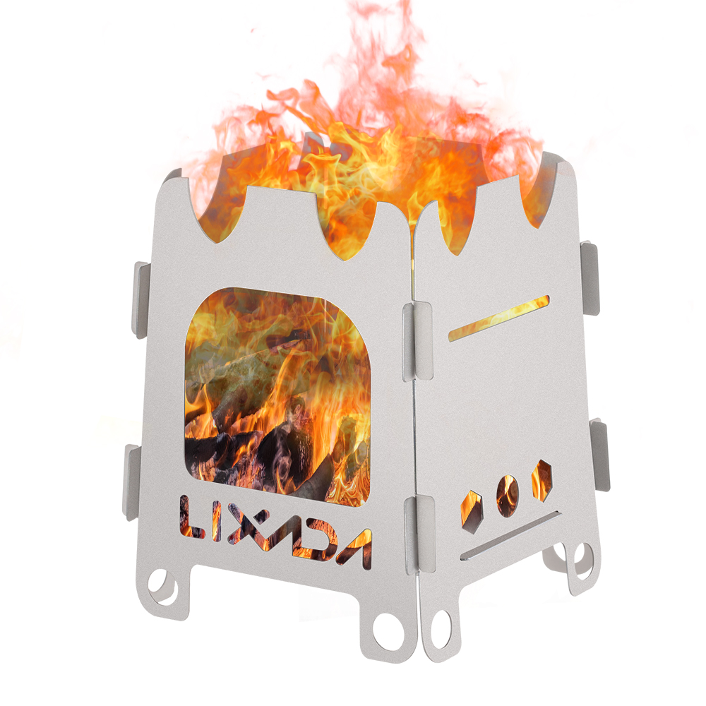 Titanium Folding Wood Stove Tent - Lixada เตาสแตนเลสพกพาสะดวก, เตาตั้งแคมป์กลางแจ้งเตาไม้พับได้น้ำหนักเบาพกพาสะดวกใช้ในการตั้งแคมป์ตกปลาปีนเขา