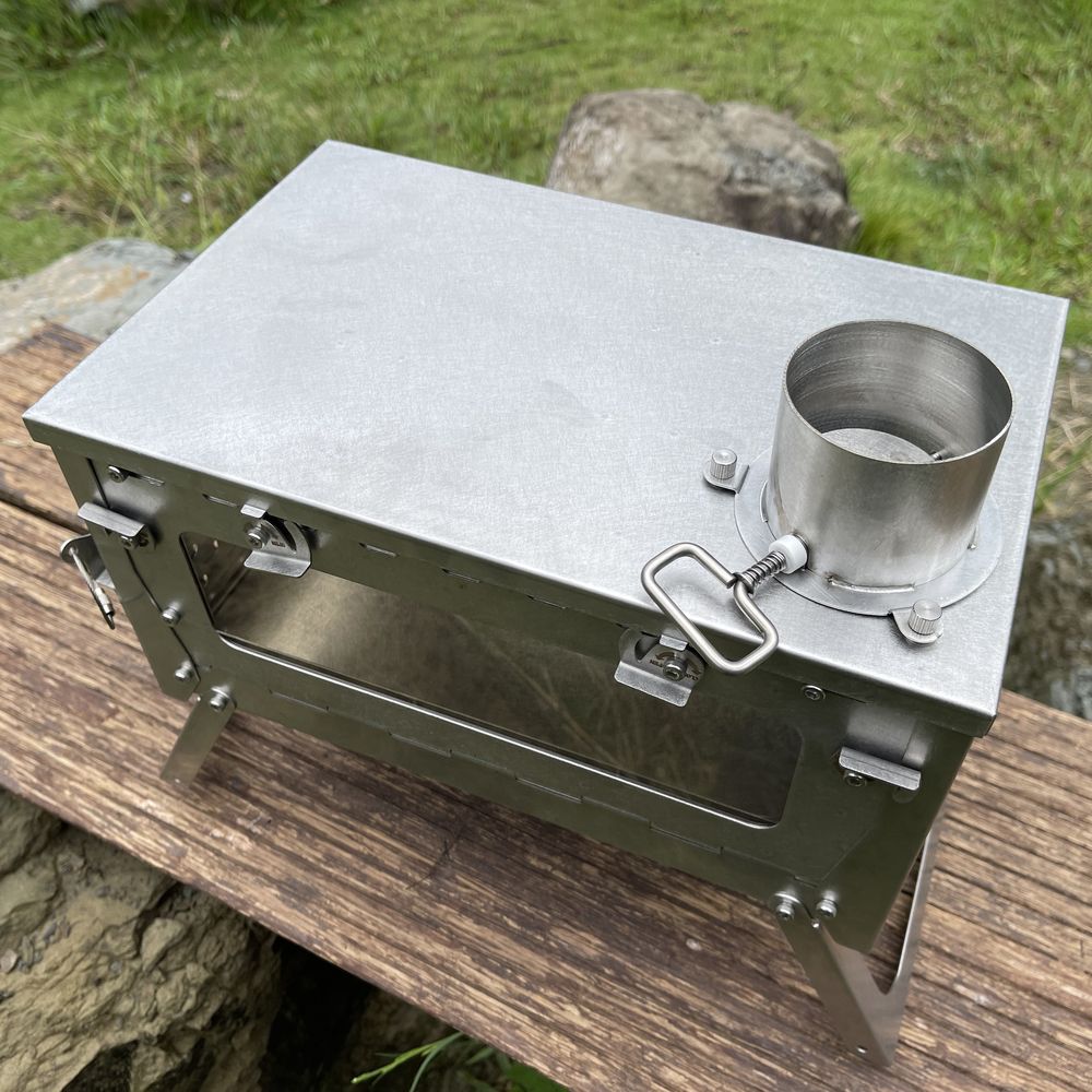 Hot Tent Wood Stove With Chimney Pipe - เตาเต็นท์น้ำหนักเบาพิเศษ พร้อมท่อปล่องไฟยาว 2.5 ม. เตาเผาไม้สแตนเลสสำหรับใช้งานกลางแจ้ง เตาพับได้สำหรับตั้งแคมป์