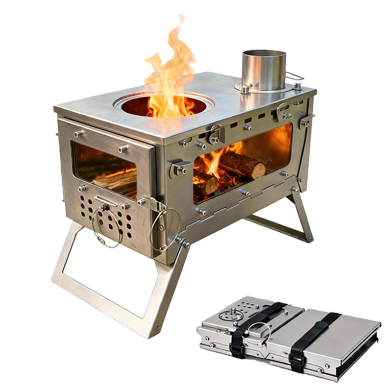 Hot Tent Wood Stove With Chimney Pipe - เตาแคมป์ปิ้งพับได้ DANCHEL S2 Pro ทำจากสแตนเลส ใช้ฟืน