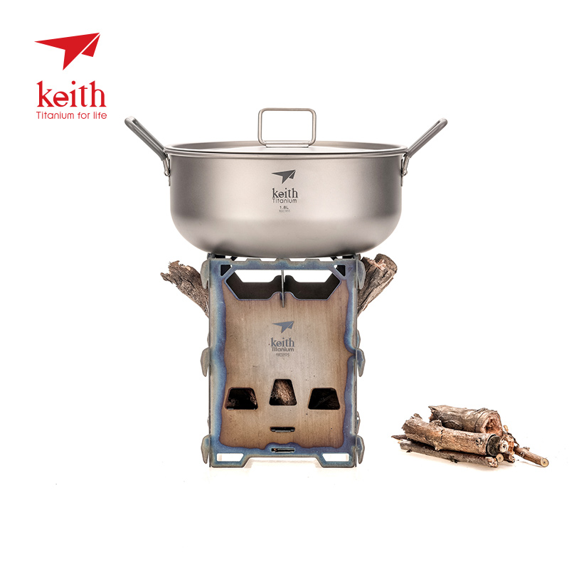 Ultralight Titanium Wood Stove Backpack - Keith เตาไม้แบ็คแพ็คเก็ต, เตาไม้กลางแจ้งอัลลอยด์ไทเทเนียมพกพาได้เตาไม้พับได้น้ำหนักเบาพกพาสะดวก Ti2201เตาพกพาได้