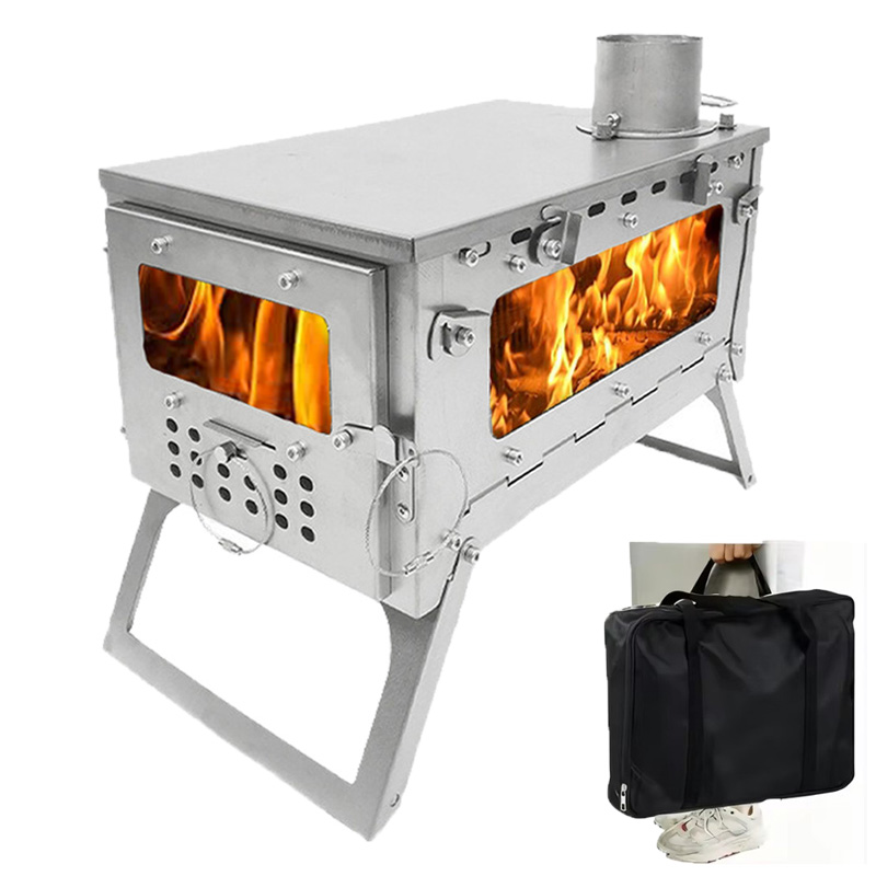 Titanium Folding Wood Stove Tent - เตาไม้พกพาแบบพับได้ DANCHEL T2 ไทเทเนียม พร้อมปล่องแก้ว สำหรับตั้งแคมป์
