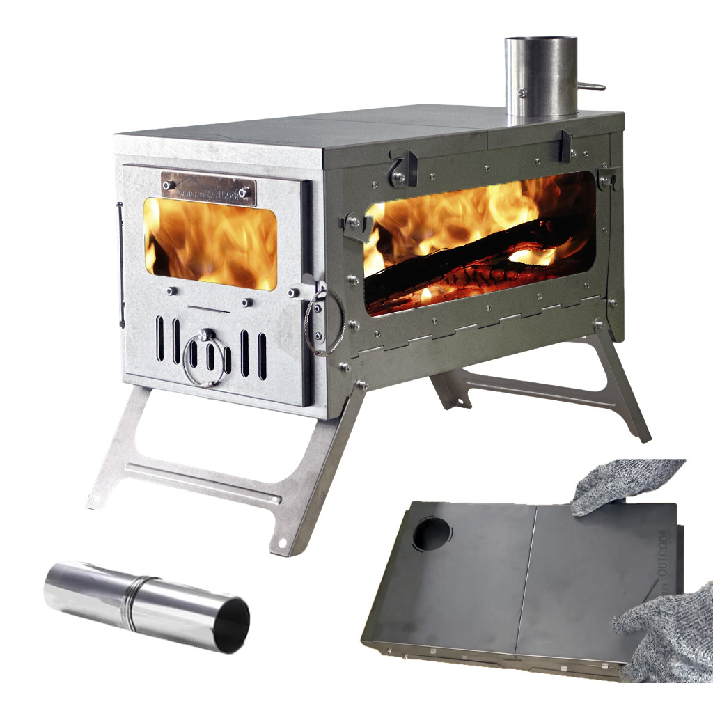 Titanium Folding Wood Stove Tent - เตาเต็นท์ไทเทเนียม DANCHEL TSG, เตาเผาไม้พับได้น้ำหนักเบาพิเศษ พร้อมปล่องแก้ว 2
