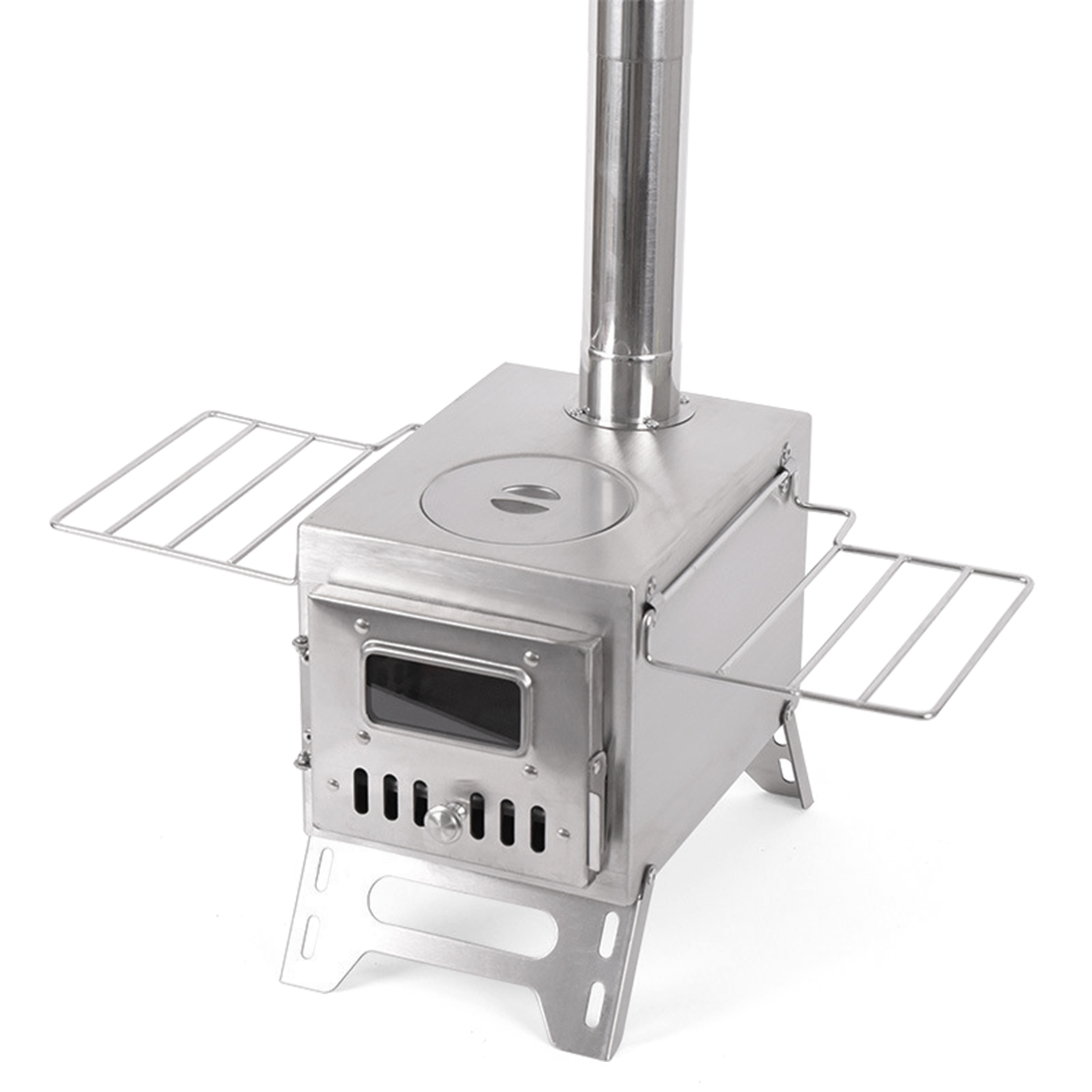 Titanium Wood Stove Glass Window - เตาเผาไม้สำหรับตั้งแคมป์กลางแจ้ง เตาเผาไม้สแตนเลสแบบพับได้ พร้อมหน้าต่างเตาสำหรับเต็นท์ เตาผิงสำหรับลานบ้าน เตาแคมป์ไฟ