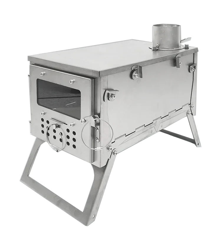 Hot Tent Wood Stove With Chimney Pipe - เตาเผาไม้ไทเทเนียมแบบพกพา พับได้ พร้อมปล่องควัน 2 เมตร สำหรับทำอาหารปิคนิค