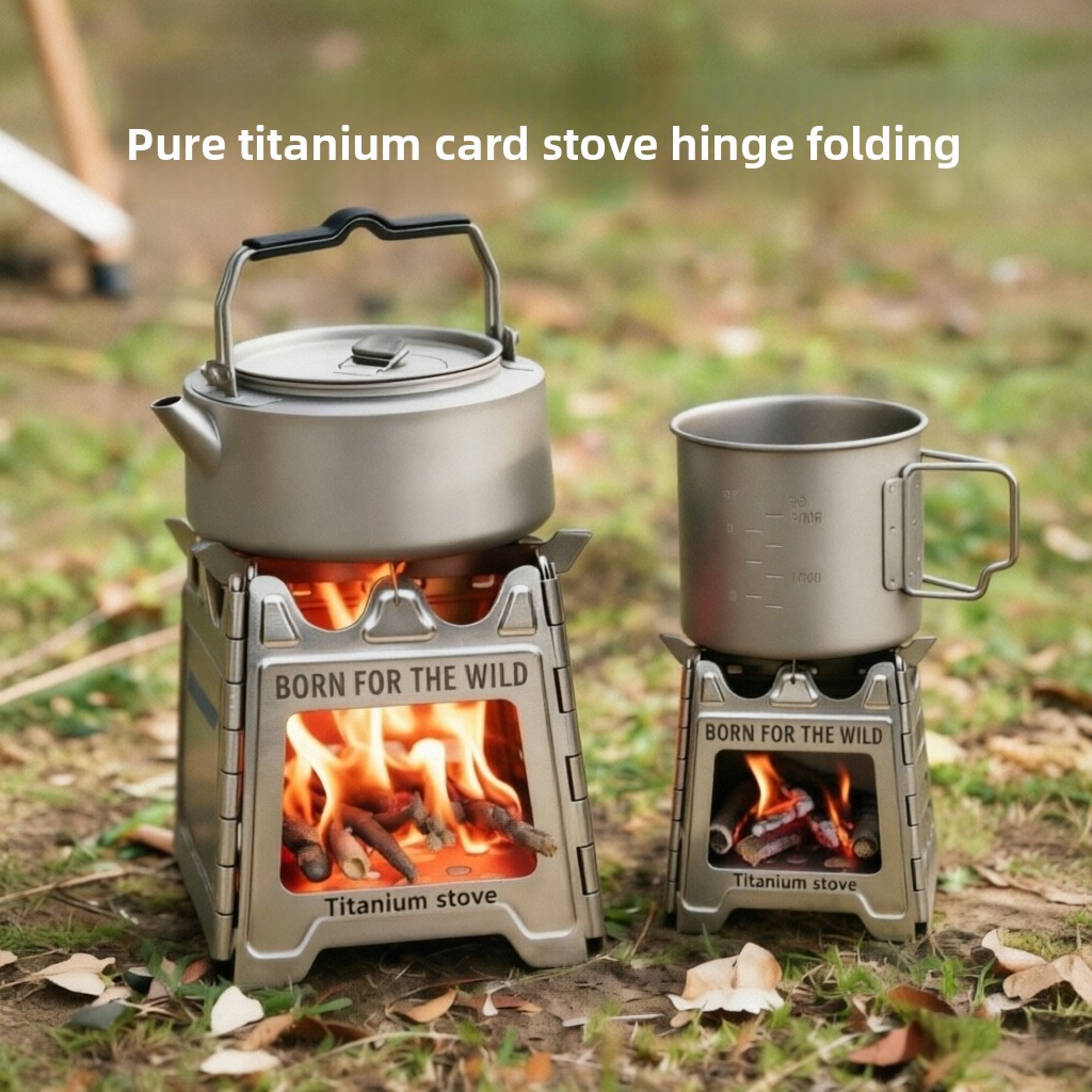 Titanium Folding Wood Stove Tent - เตาไม้พับได้ขนาดกะทัดรัด TiForge สำหรับทำอาหารกลางแจ้ง แคมป์ปิ้ง ปิกนิก อุปกรณ์และเครื่องมือแคมป์ปิ้ง