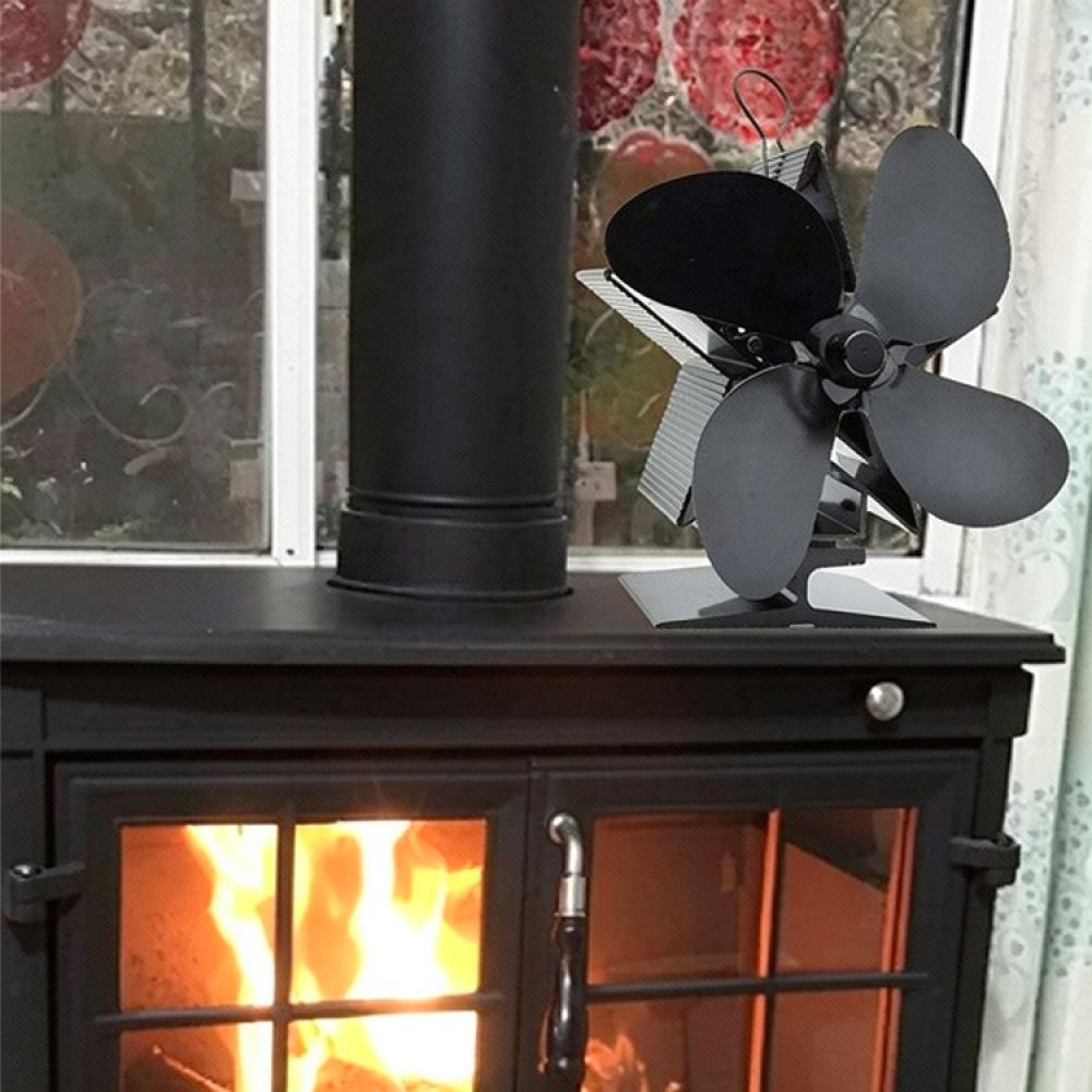 Stove Fan Heat Powered 4 Blade - พัดลมเตาผิงพลังงานความร้อนแบบไร้เสียง ใบพัดโลหะสี่ใบ สำหรับเตาผิงไม้ เพิ่มประสิทธิภาพในการทำความร้อน เครื่องมือปรับปรุงบ้านสำหรับฤดูหนาว