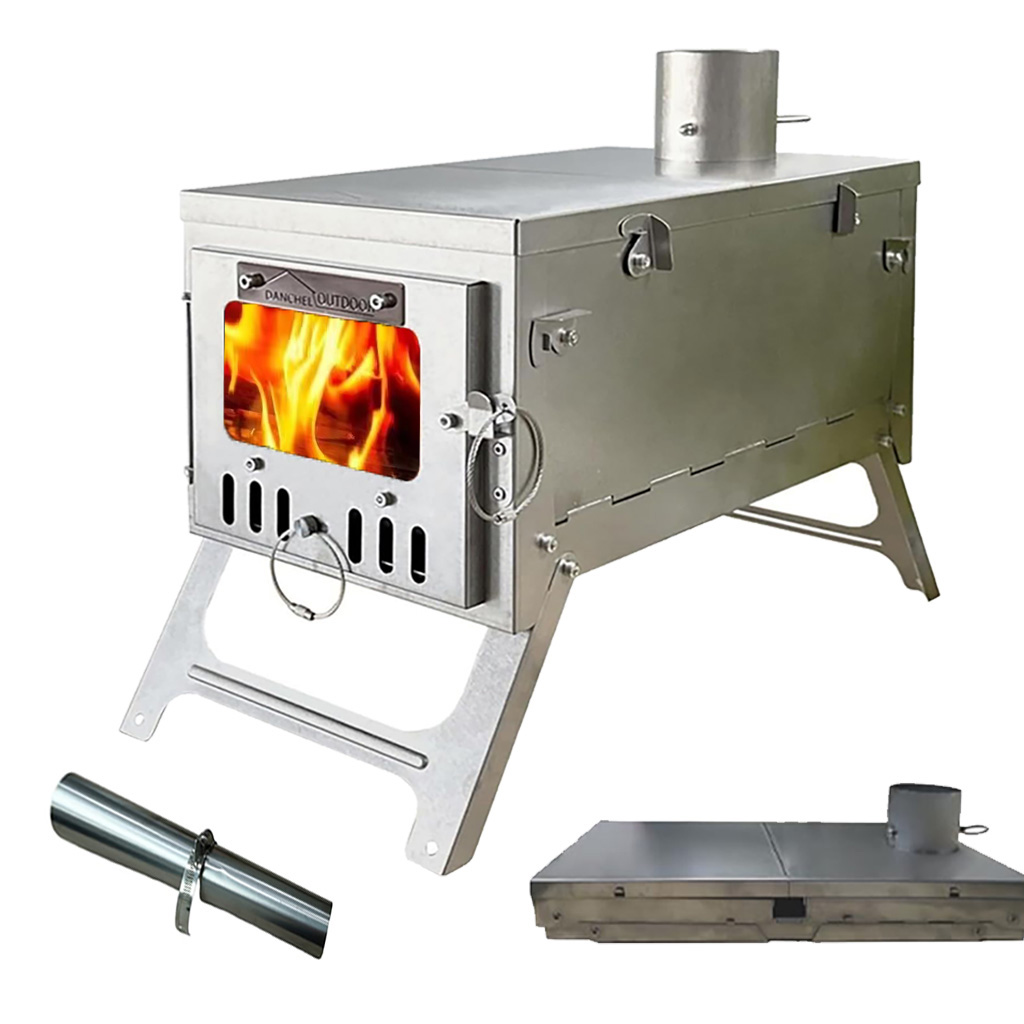 Ultralight Titanium Wood Stove Backpack - เตาไทเทเนียมพับได้ DANCHEL T6 เตาเผาไม้แบบพกพา น้ำหนักเบา พร้อมปล่องไฟ
