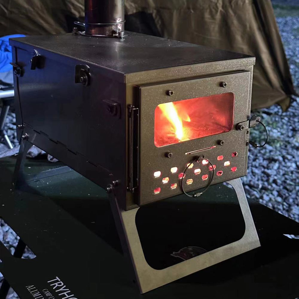 Titanium Folding Wood Stove Tent - เตาพับได้สำหรับเต็นท์กลางแจ้ง เตาเผาไม้แบบพกพา เตาแคมป์ปิ้ง เตาเผาไม้ขนาดเล็ก น้ำหนักเบา ทำจากไทเทเนียม