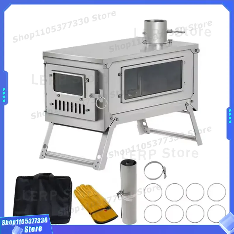 Ultralight Titanium Wood Stove Backpack - เตาไม้ไทเทเนียมแบบพกพา น้ำหนักเบาพิเศษ สำหรับให้ความร้อนในเต็นท์แคมป์ปิ้ง เหมาะสำหรับการเดินป่า ตกปลา และเผาไม้กลางแจ้ง