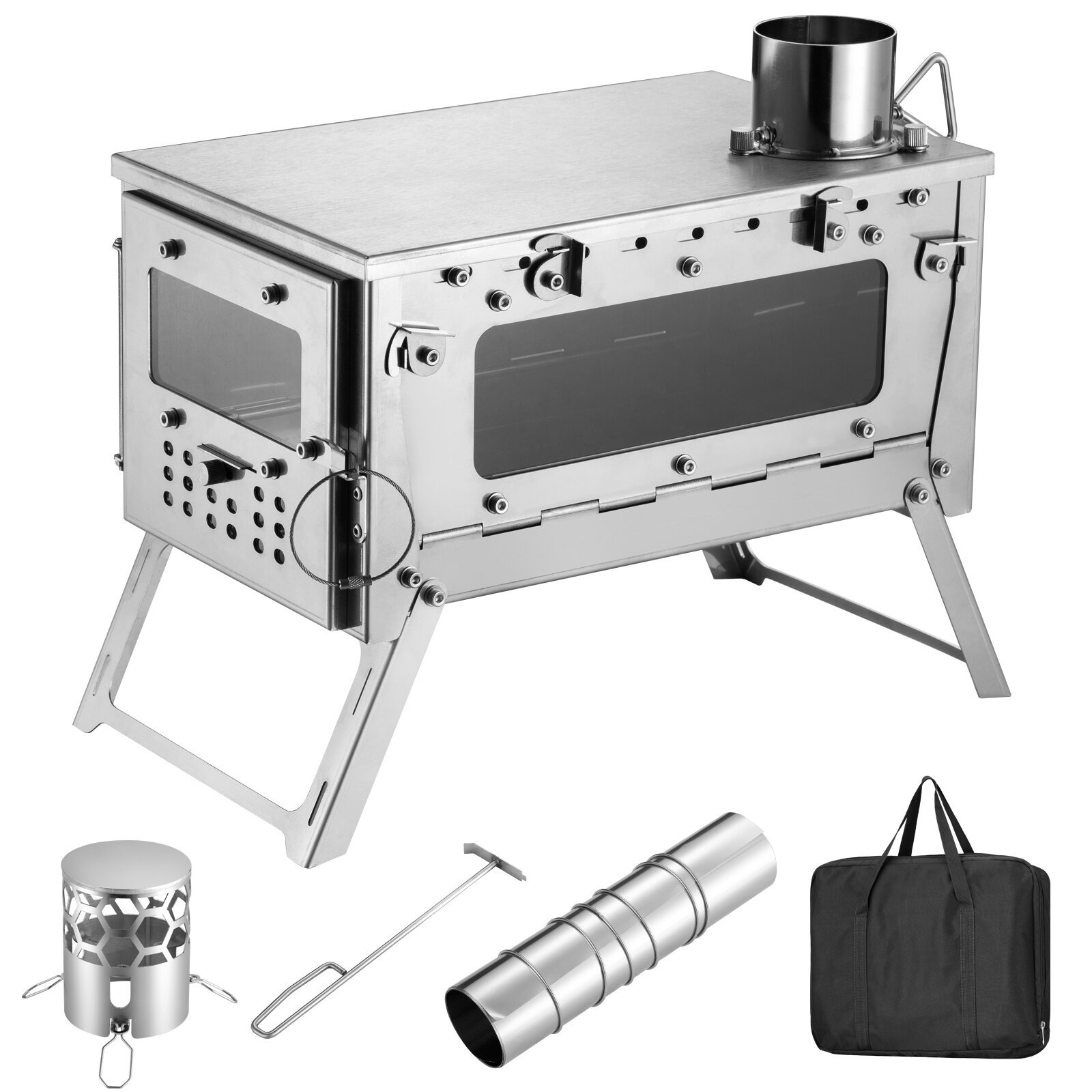 เตาไม้พกพาสำหรับใช้งานกลางแจ้ง - Hot Tent Wood Stove With Chimney Pipe บทวิจารณ์และราคา
