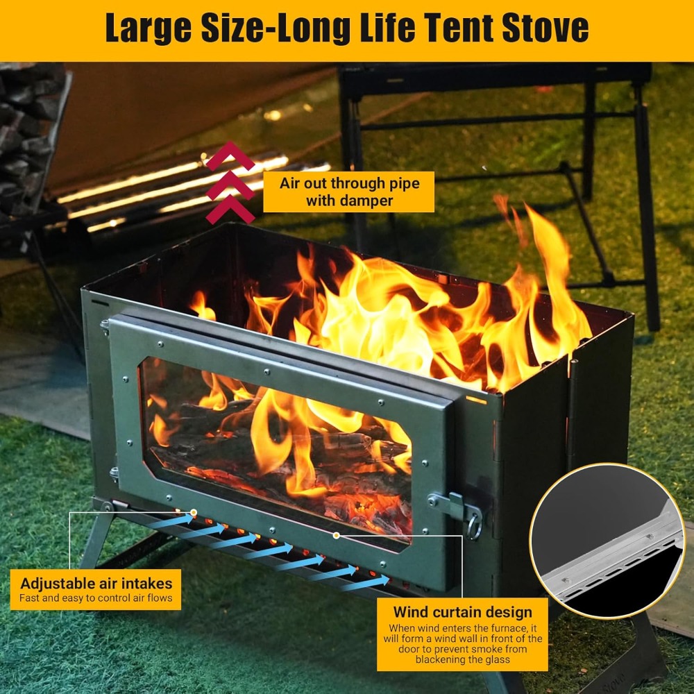 เตาเต็นท์พกพาแบบใช้ฟืนสำหรับตั - Hot Tent Wood Stove With Chimney Pipe บทวิจารณ์และราคา