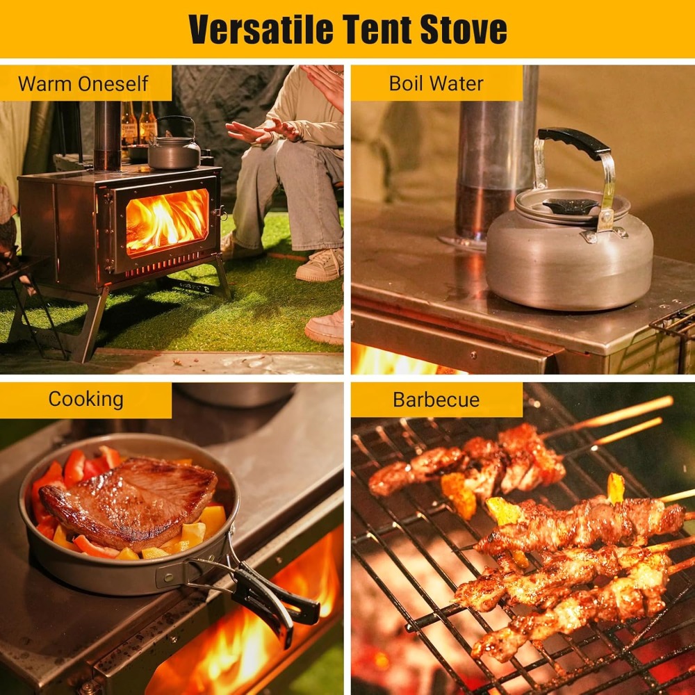 เตาเต็นท์พกพาแบบใช้ฟืนสำหรับตั - Hot Tent Wood Stove With Chimney Pipe บทวิจารณ์และราคา