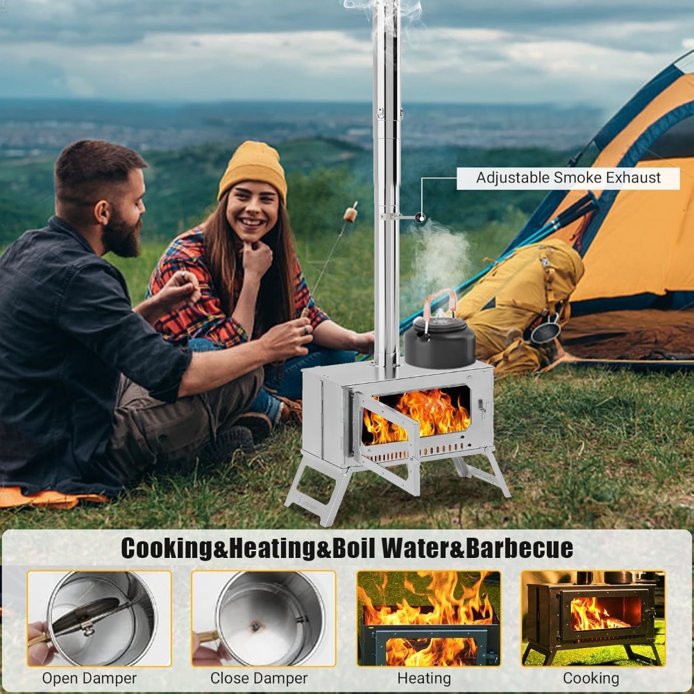 เตาเต็นท์พกพาแบบใช้ฟืนสำหรับตั - Hot Tent Wood Stove With Chimney Pipe บทวิจารณ์และราคา
