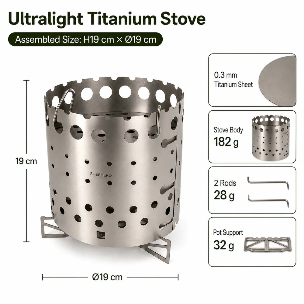 เตาเผาไม้ไทเทเนียม Ultralight  - Ultralight Titanium Wood Stove Backpack บทวิจารณ์และราคา