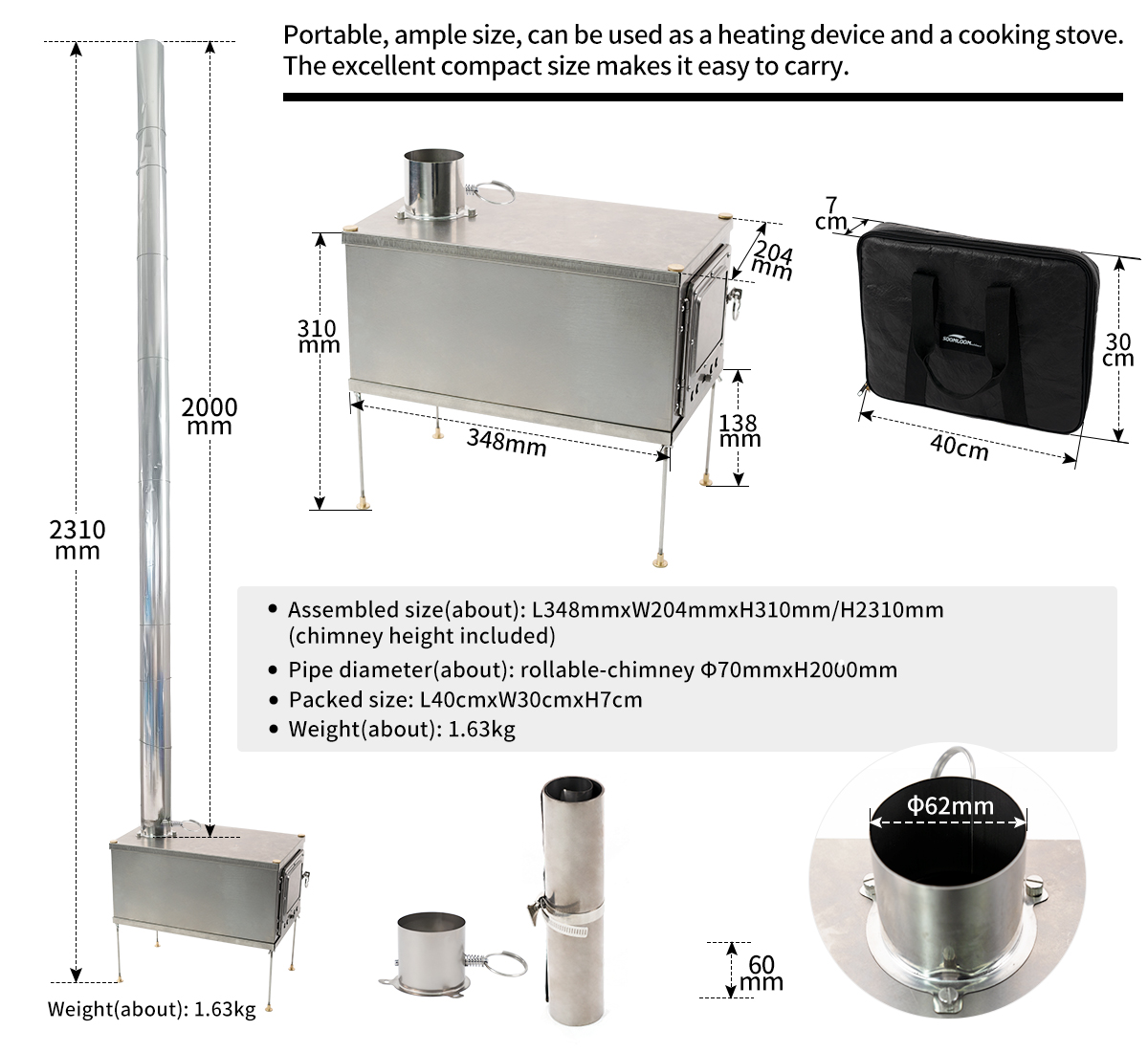 เตาเผาไม้ไทเทเนียมแบบพับได้ น้ - Titanium Folding Wood Stove Tent บทวิจารณ์และราคา