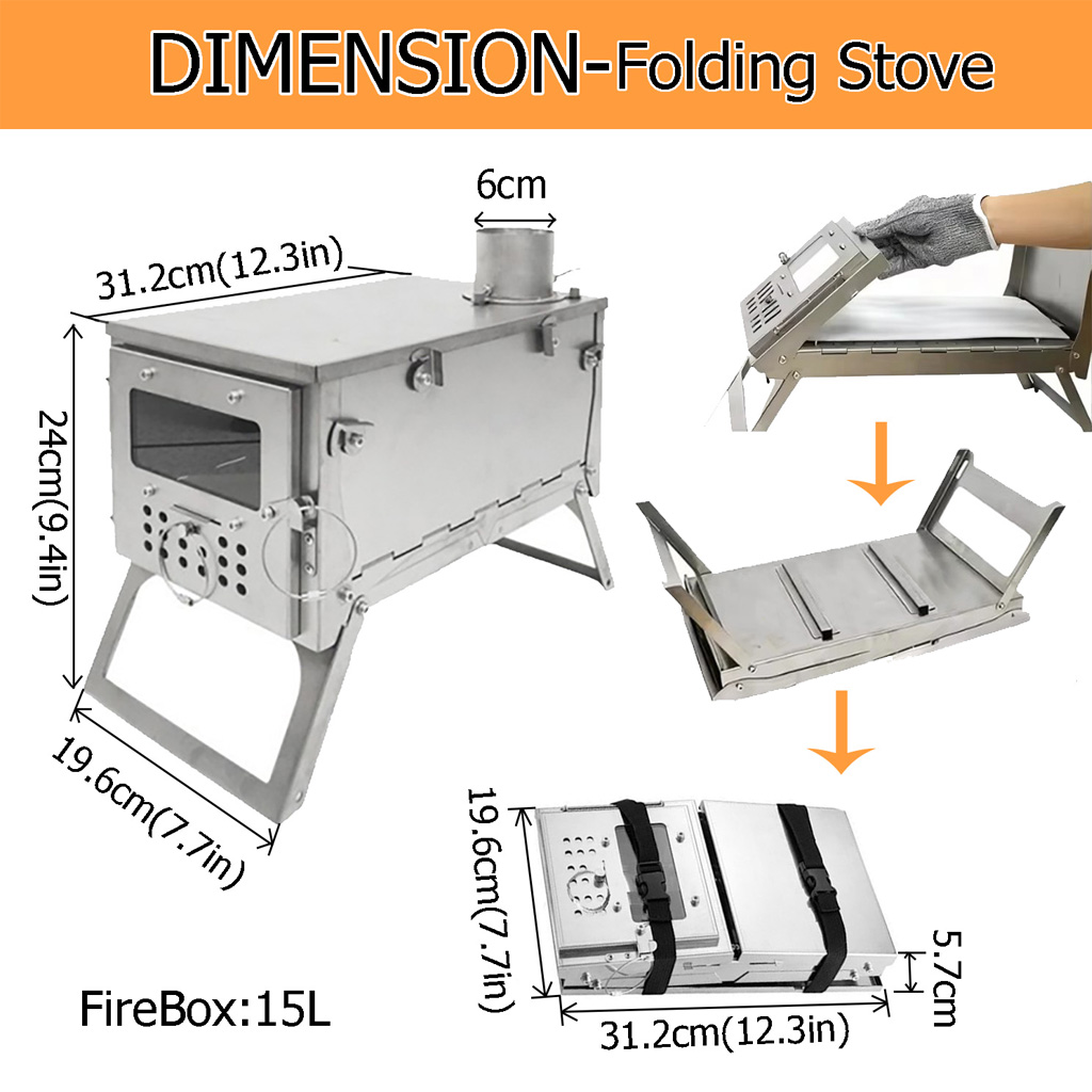เตาไม้พกพาแบบพับได้ DANCHEL T2 - Titanium Folding Wood Stove Tent บทวิจารณ์และราคา