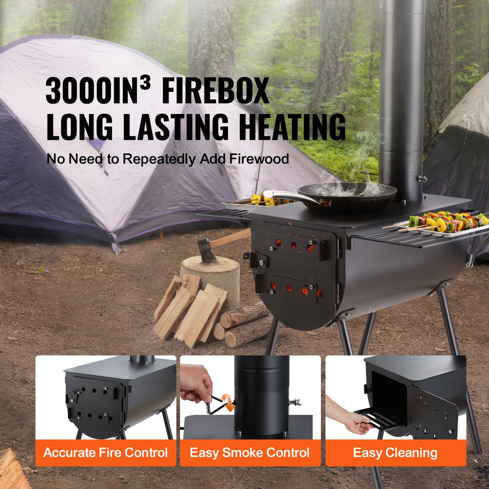 เตาไม้ขนาด 118 นิ้ว, เตาเต็นท์ - Hot Tent Wood Stove With Chimney Pipe บทวิจารณ์และราคา