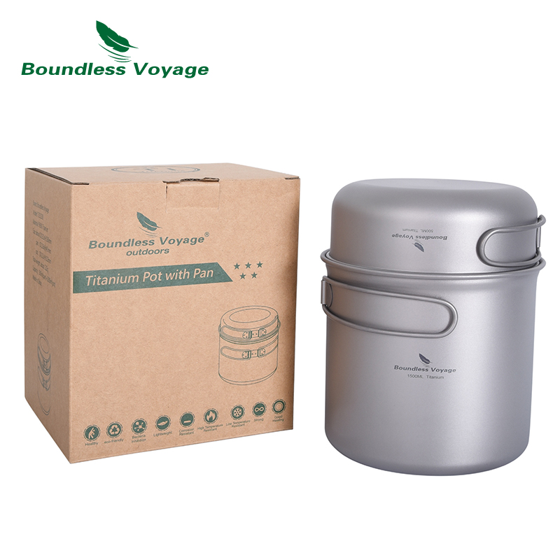 Boundless Voyage ตั้งแคมป์ไทเท - Titanium Cooking Pot Pan Mess Kit บทวิจารณ์และราคา