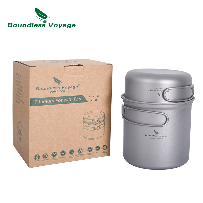 Boundless Voyage ตั้งแคมป์ไทเท - Titanium Cooking Pot Pan Mess Kit บทวิจารณ์และราคา