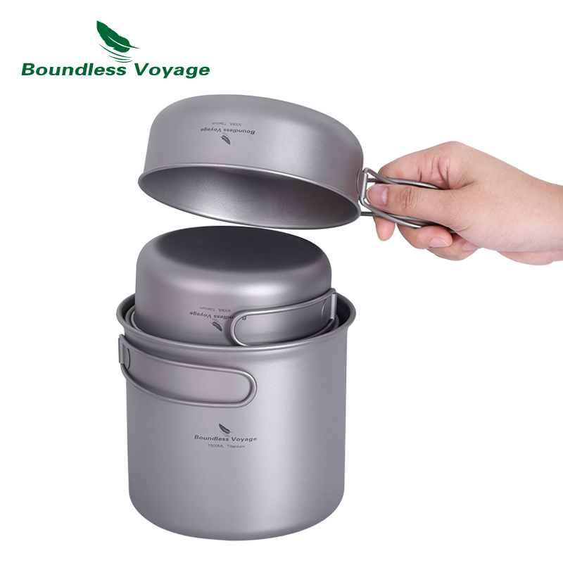 Boundless Voyage ตั้งแคมป์ไทเท - Titanium Cooking Pot Pan Mess Kit บทวิจารณ์และราคา
