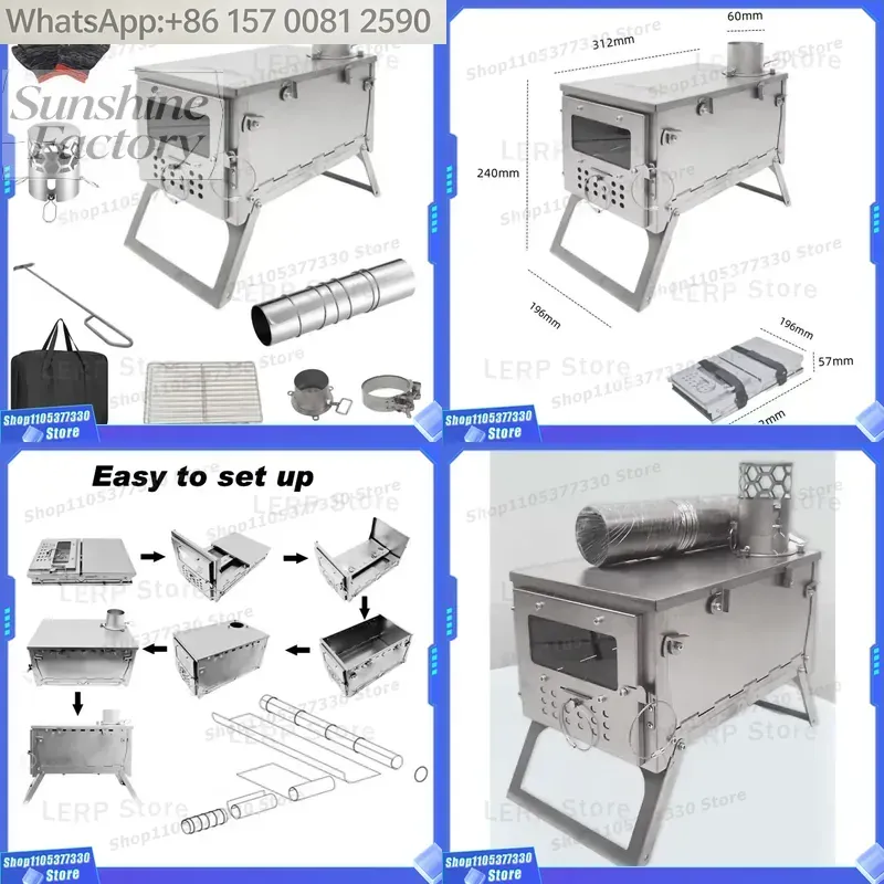 เตาเผาไม้สแตนเลสแบบพกพาพับได้พ - Hot Tent Wood Stove With Chimney Pipe บทวิจารณ์และราคา