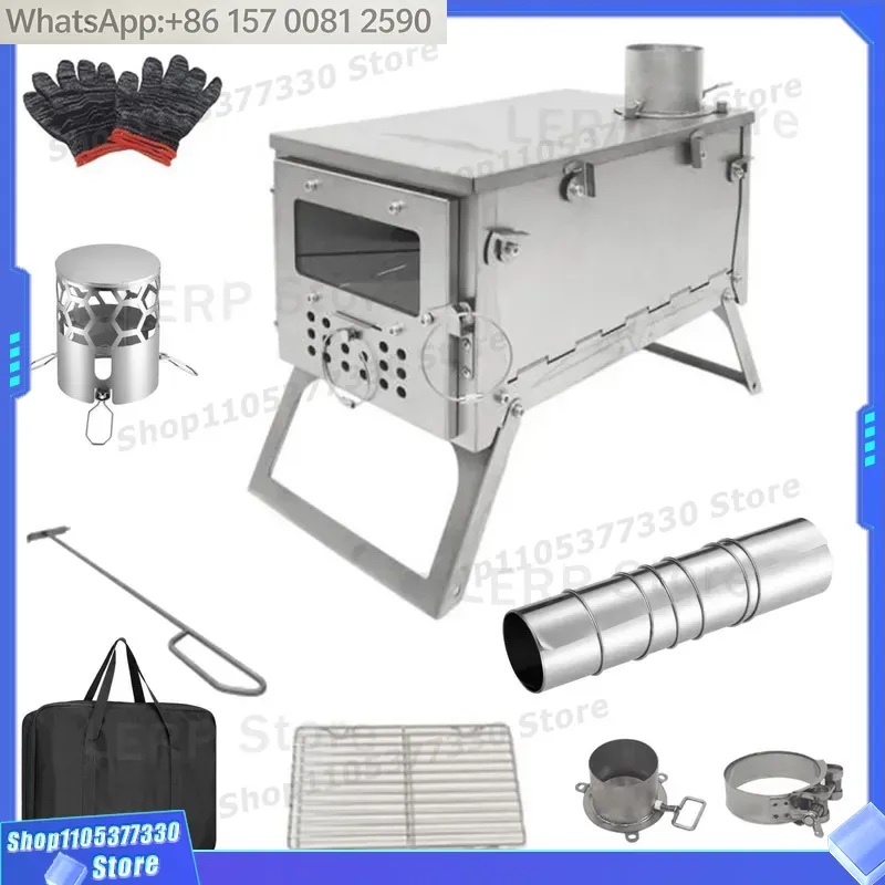 เตาเผาไม้สแตนเลสแบบพกพาพับได้พ - Hot Tent Wood Stove With Chimney Pipe บทวิจารณ์และราคา