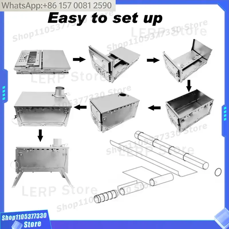 เตาเผาไม้สแตนเลสแบบพกพาพับได้พ - Hot Tent Wood Stove With Chimney Pipe บทวิจารณ์และราคา
