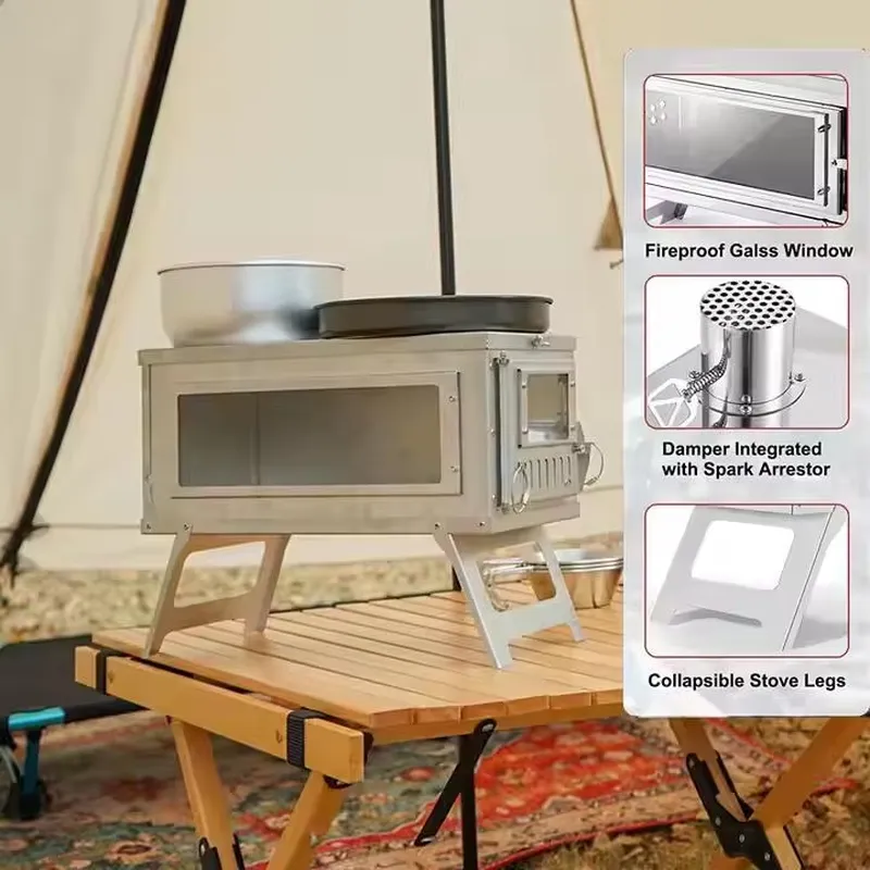 เตาเต็นท์ไทเทเนียมแบบพกพา ชุดอ - Titanium Folding Wood Stove Tent บทวิจารณ์และราคา