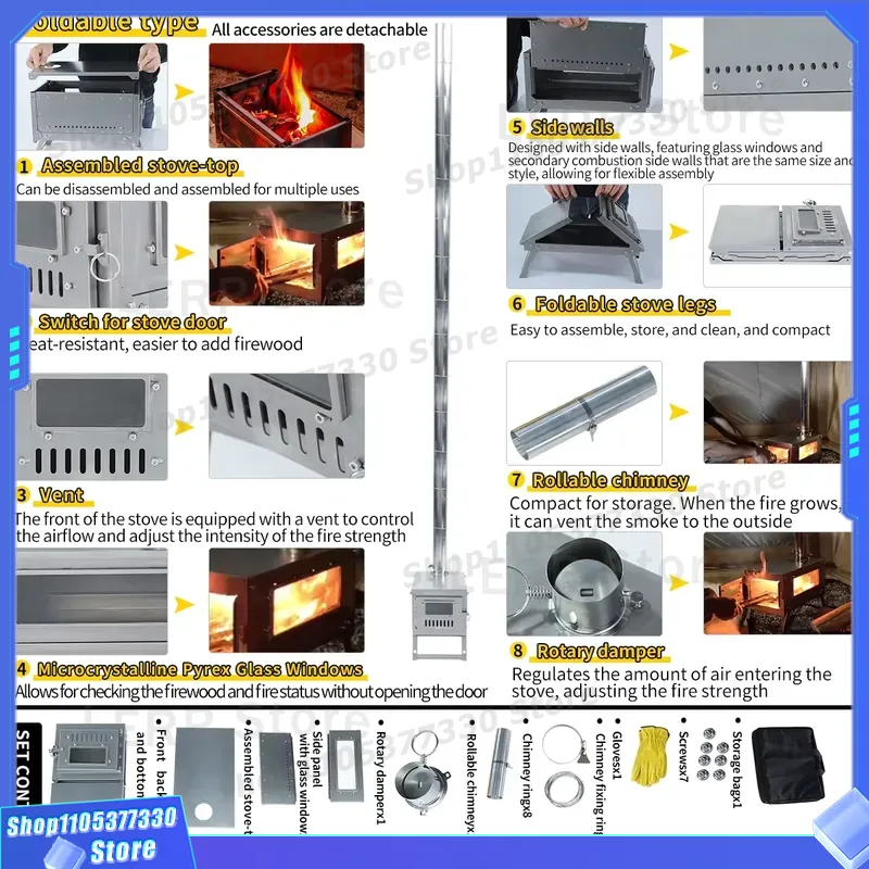 เตาไม้ไทเทเนียมแบบพกพา น้ำหนัก - Ultralight Titanium Wood Stove Backpack บทวิจารณ์และราคา
